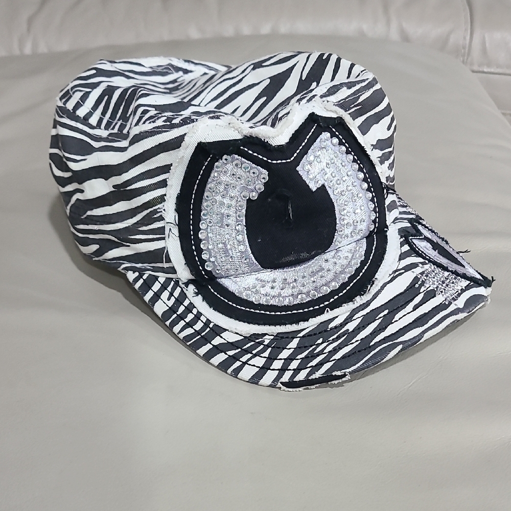 Girls' Zebra Rhinestone Patch Cap - Black & White